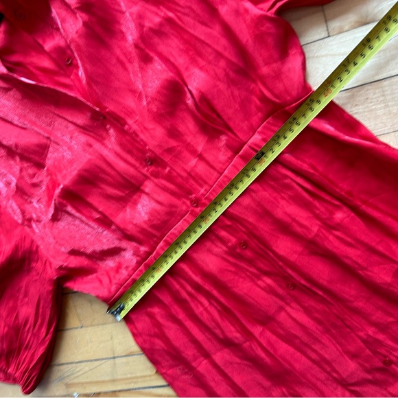& Other Stories Red Shimmery Puff Sleeves Button Front Dress - Picture 10 of 12